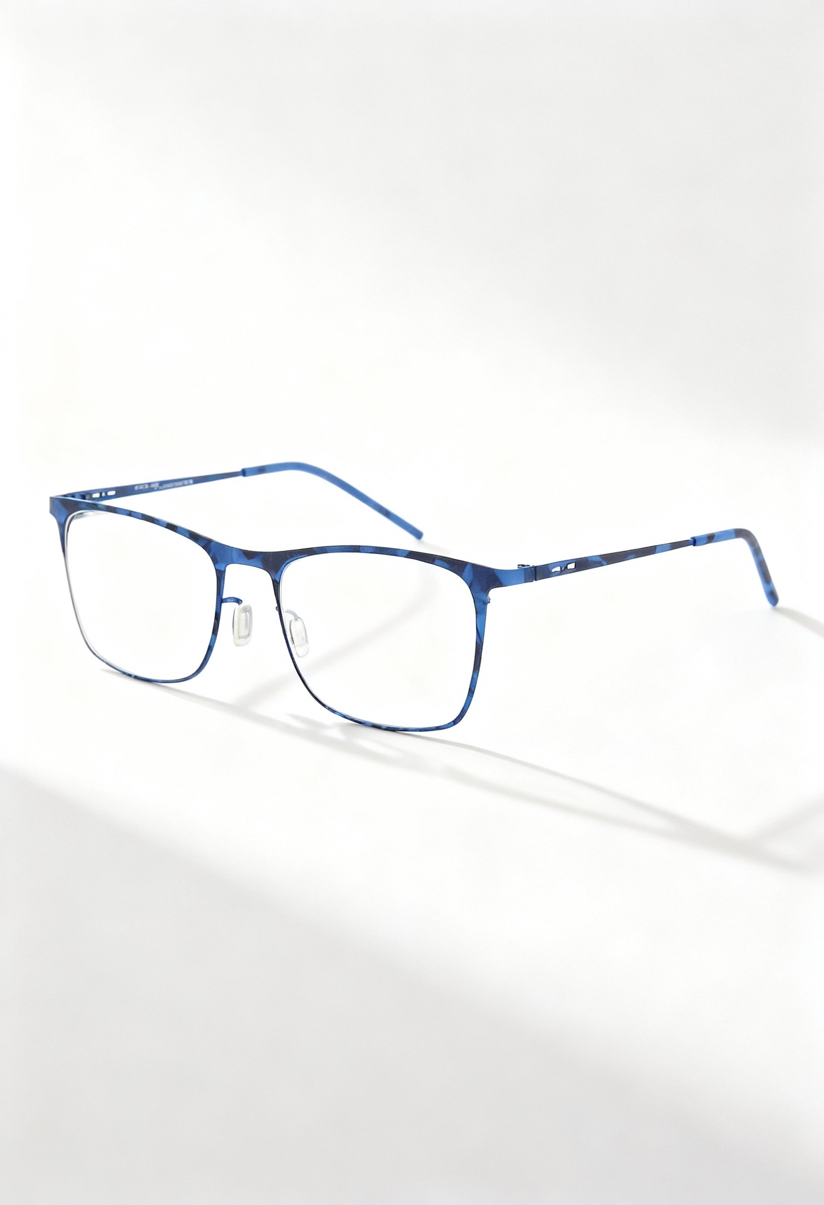 Italia Independent 5206A men's metal glasses in blue pattern, square frame, full view.