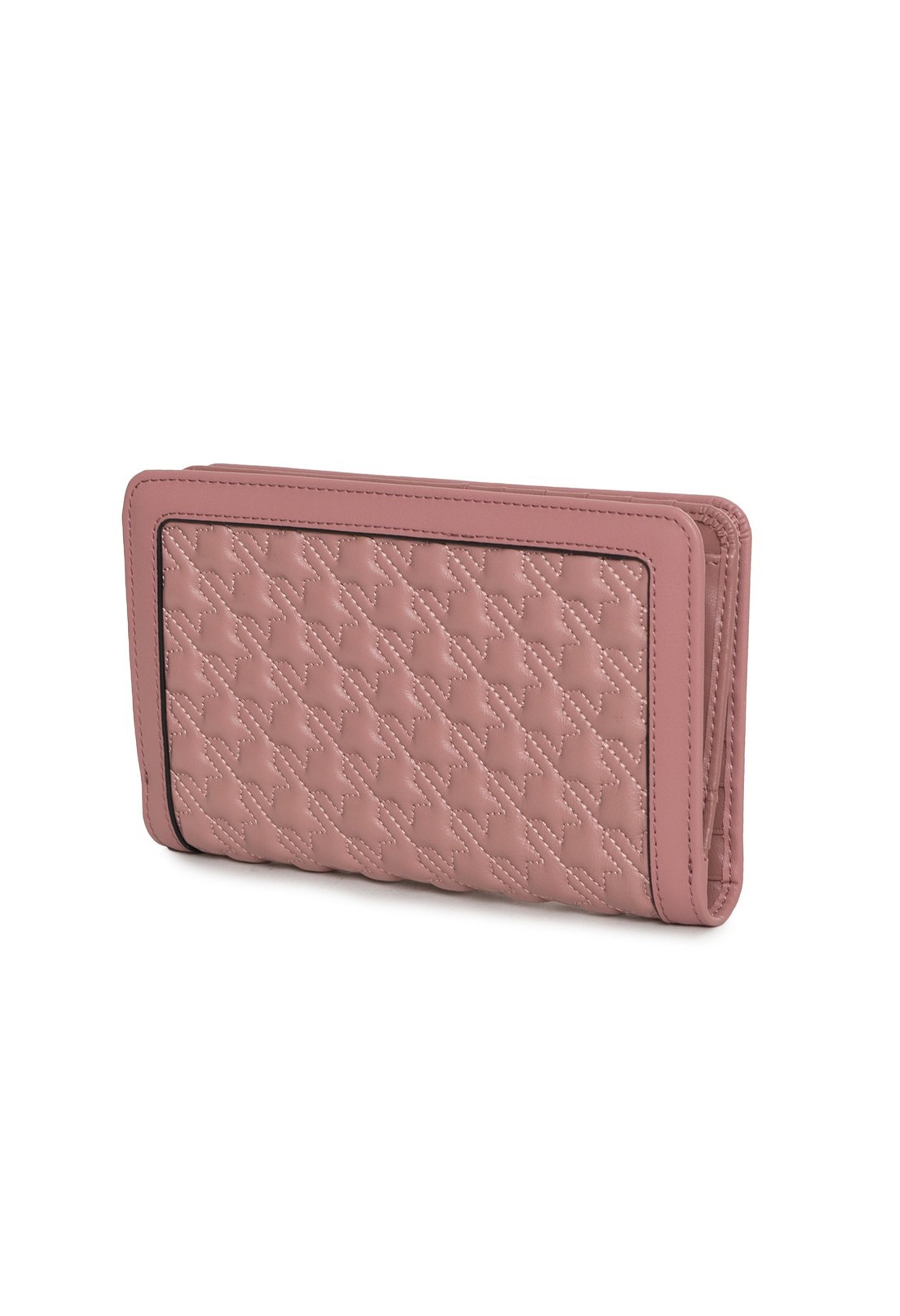 Studio back view of the dusty pink Lamarthe ST201 leather wallet showing the textured leather design.