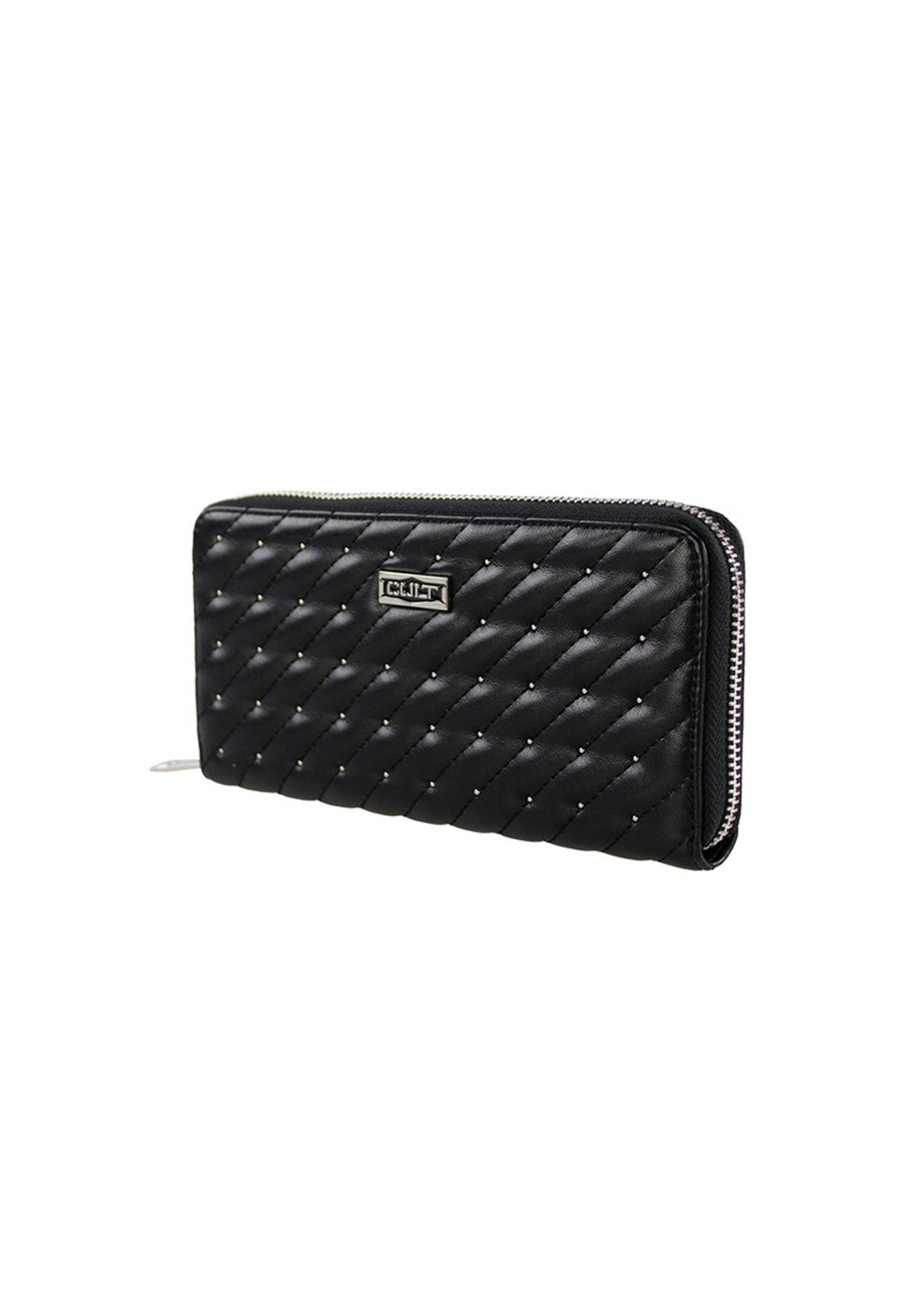 Large quilted PU wallet for women, side view showing depth and coin purse capacity.