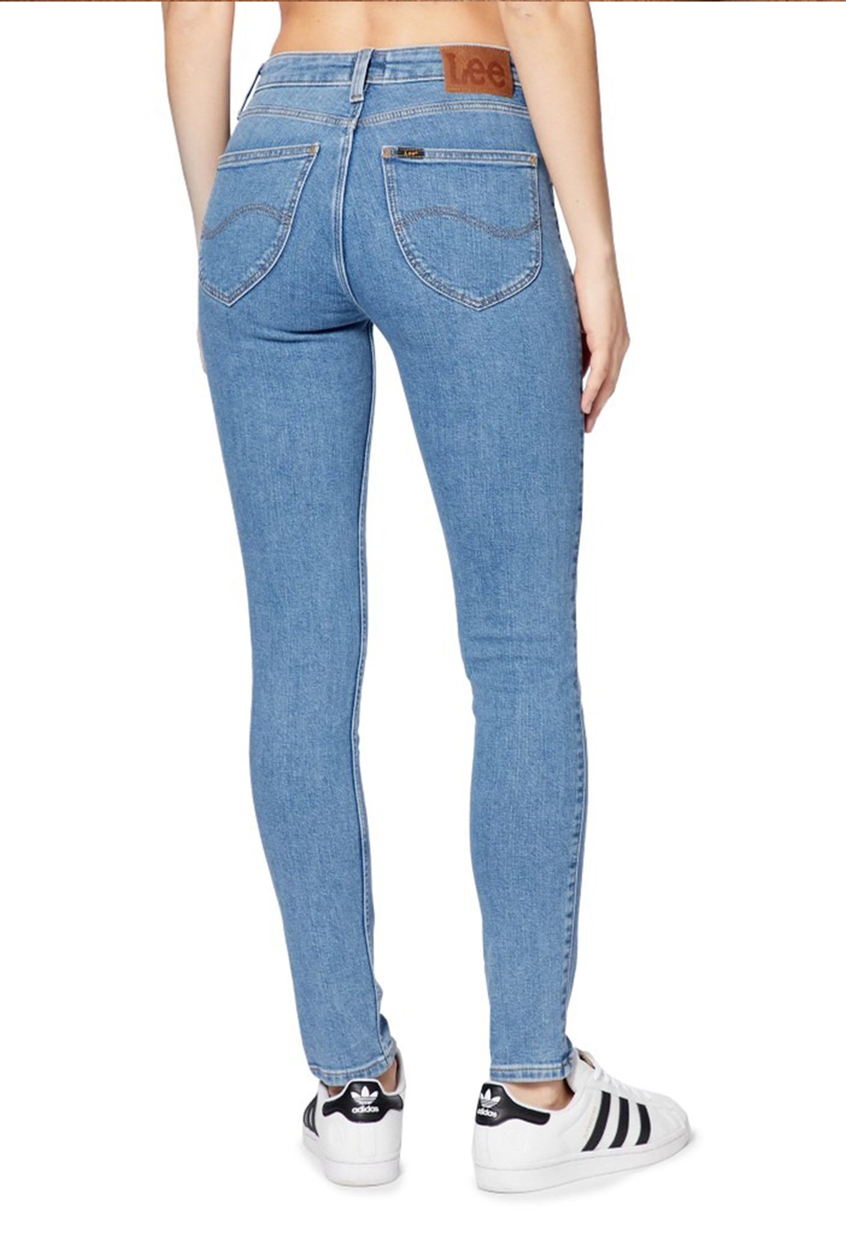 Back view of the light blue Lee L626FAB38 skinny jeans showing pockets and slim fit.