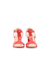 Back view of the ARIANNA sandals showing the structured block heel and ankle closure.