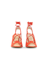Back view of the red Made in Italia LINDA sandals showing the block heel silhouette.