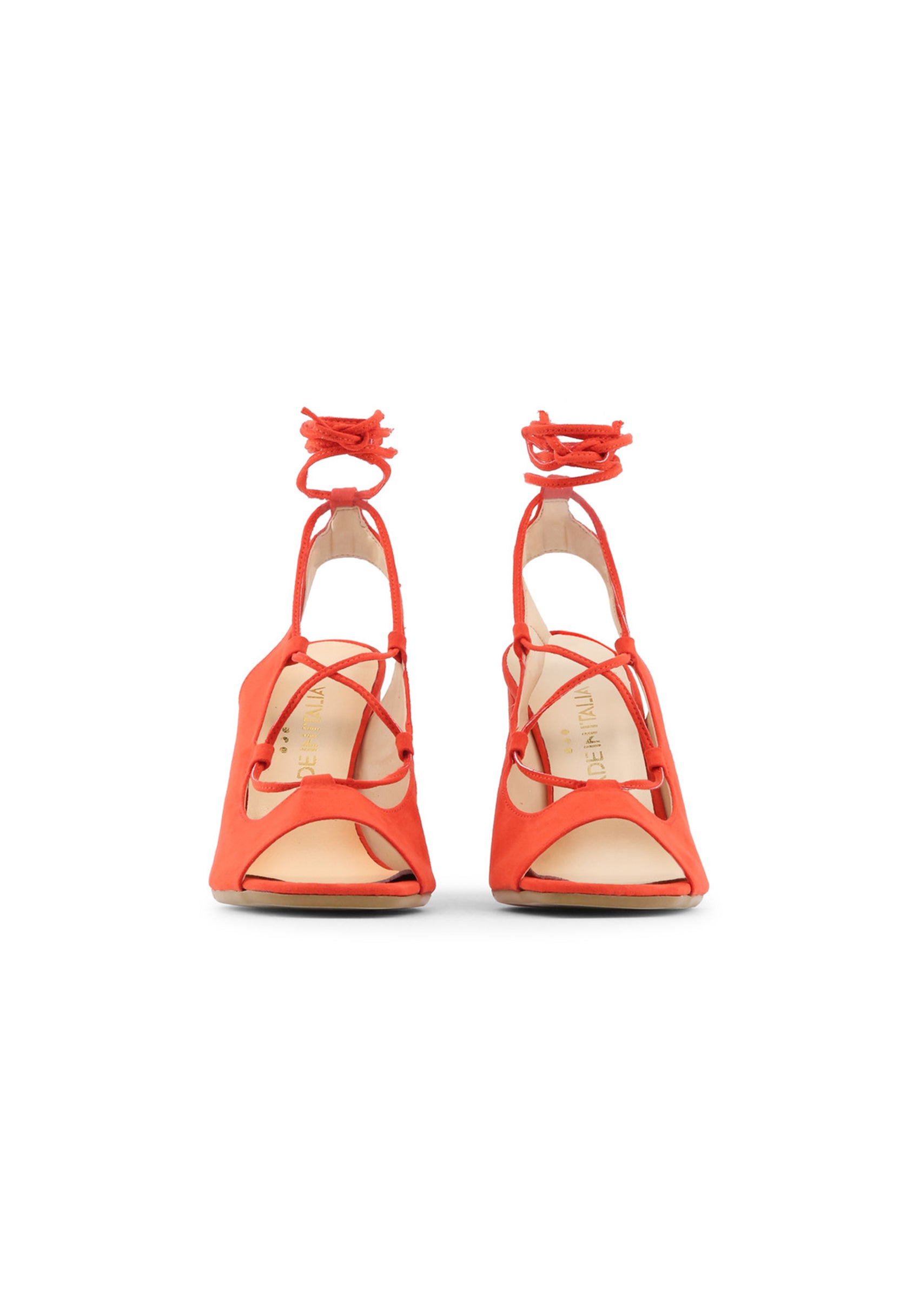 Back view of the red Made in Italia LINDA sandals showing the block heel silhouette.