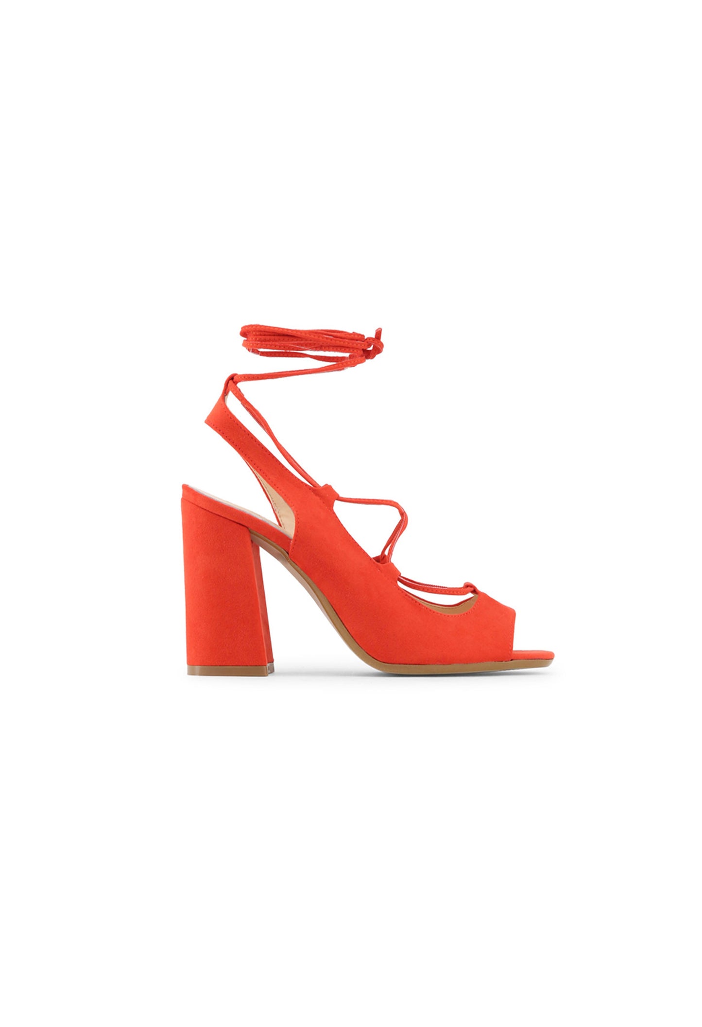 Front view of the red Made in Italia LINDA sandals showing the lace-up straps and toe opening.