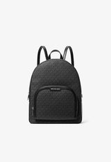 Black backpack with a brand logo on a white background