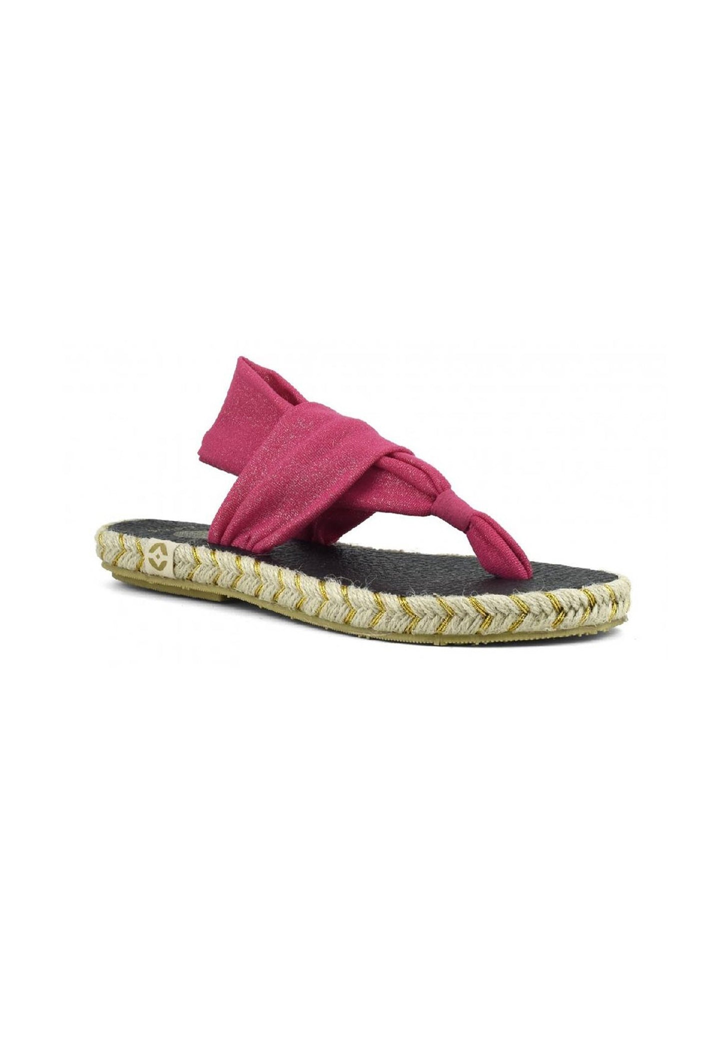 Three-quarter angle of the pink Nalho sandals highlighting the cross-strap design and rubber sole.