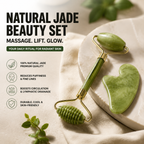 Natural Jade Gua Sha Beauty Set with Facial Roller and Massage Tool for Face Lifting, Skin Care and Anti-Aging Treatment