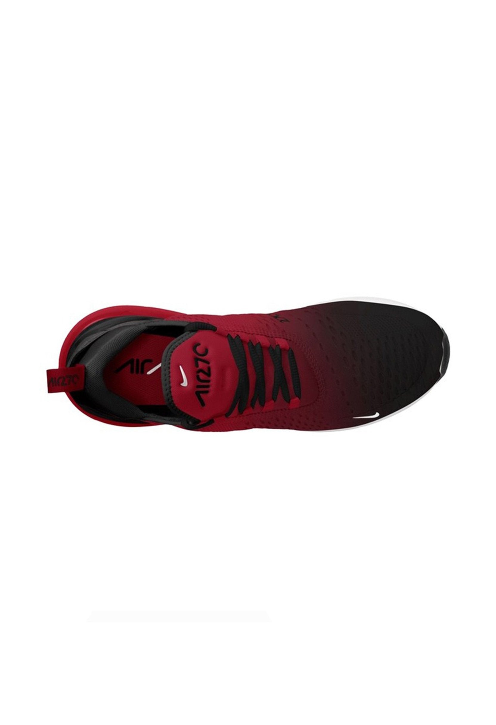 Top view of red Nike Air Max 270 sneakers showing the breathable mesh and laces.