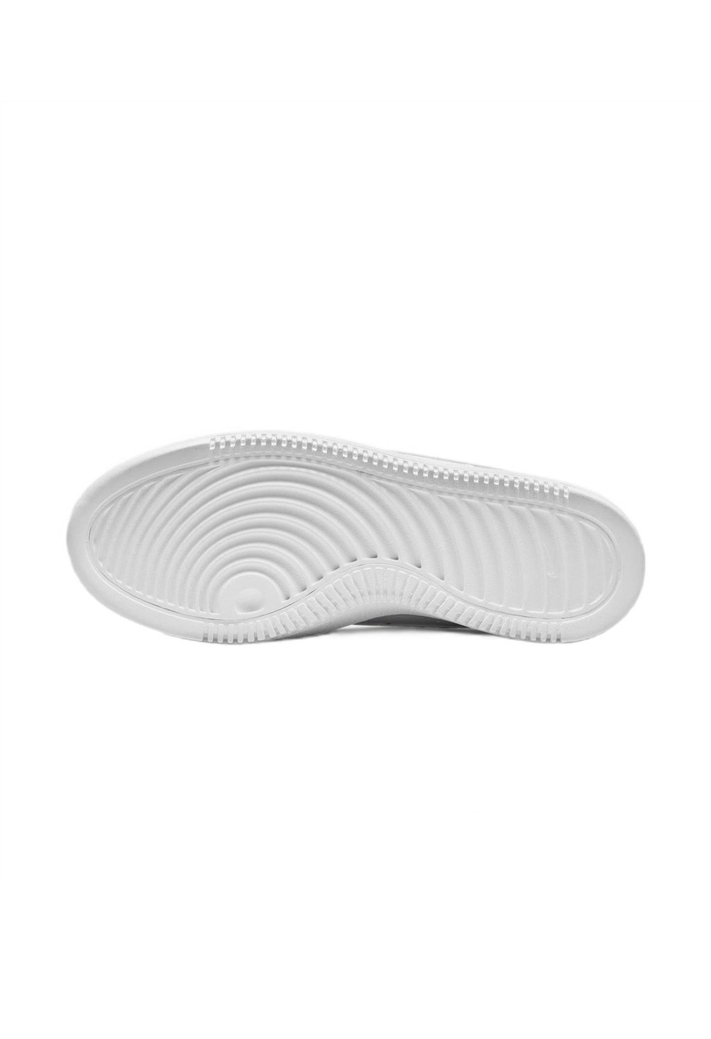 Durable white rubber outsole and traction pattern of the Nike Court Vision Alta platform shoes.