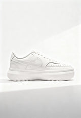 Brand new Nike Court Vision Alta women's sneakers in triple white side view.