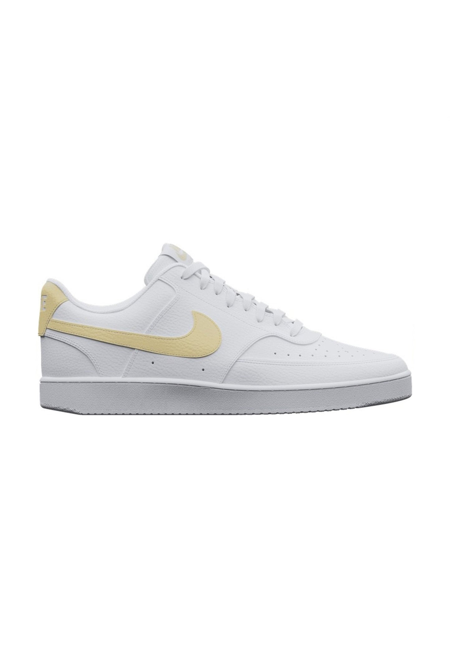 Nike Court Vision Low NN women's trainers in white with a yellow Swoosh.
