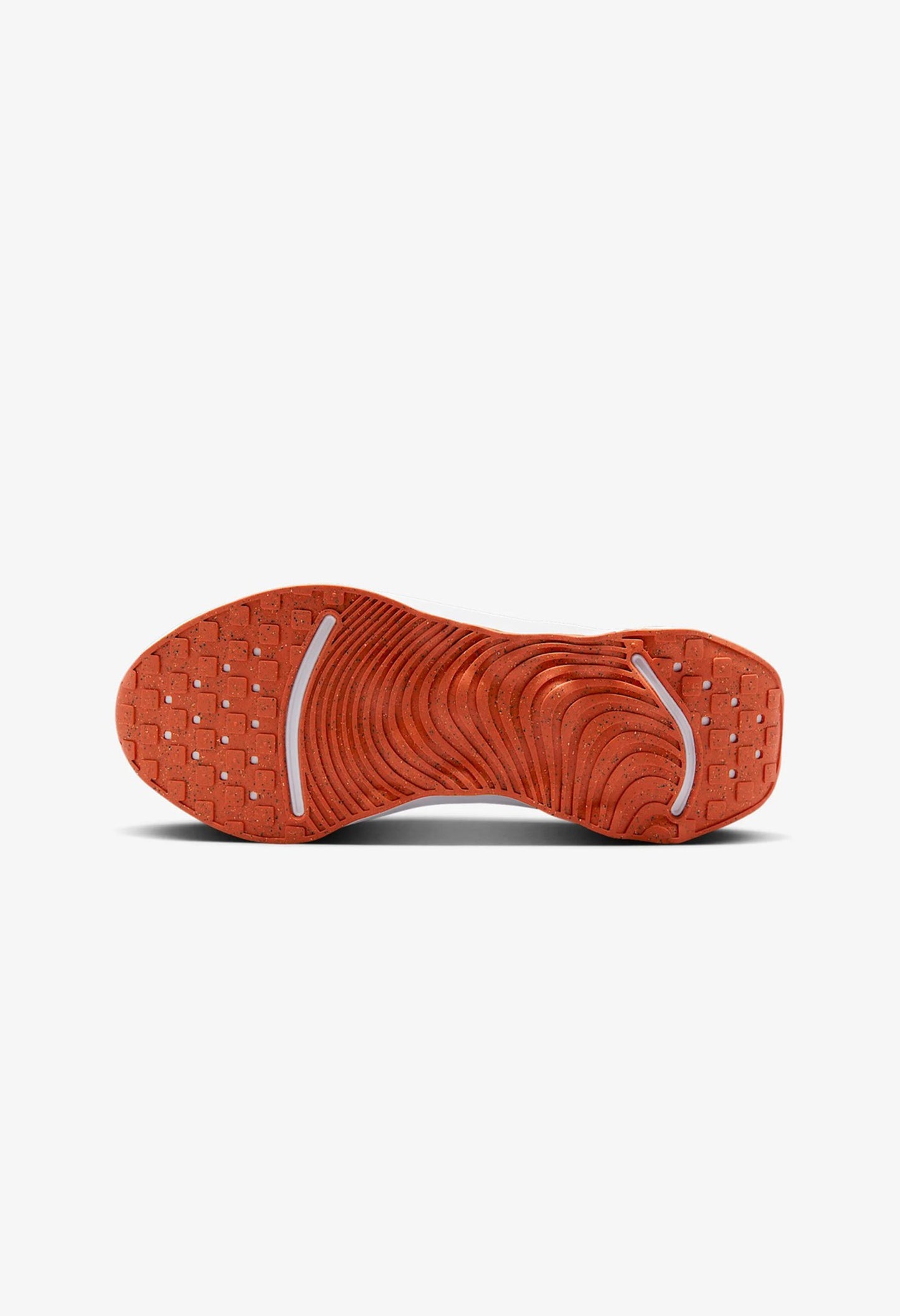Bright orange Comfortgroove rubber outsole and traction pattern of the Nike Motiva.
