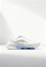 Brand new Nike Versair women's training shoes in white with a blue Zoom Air unit side view.