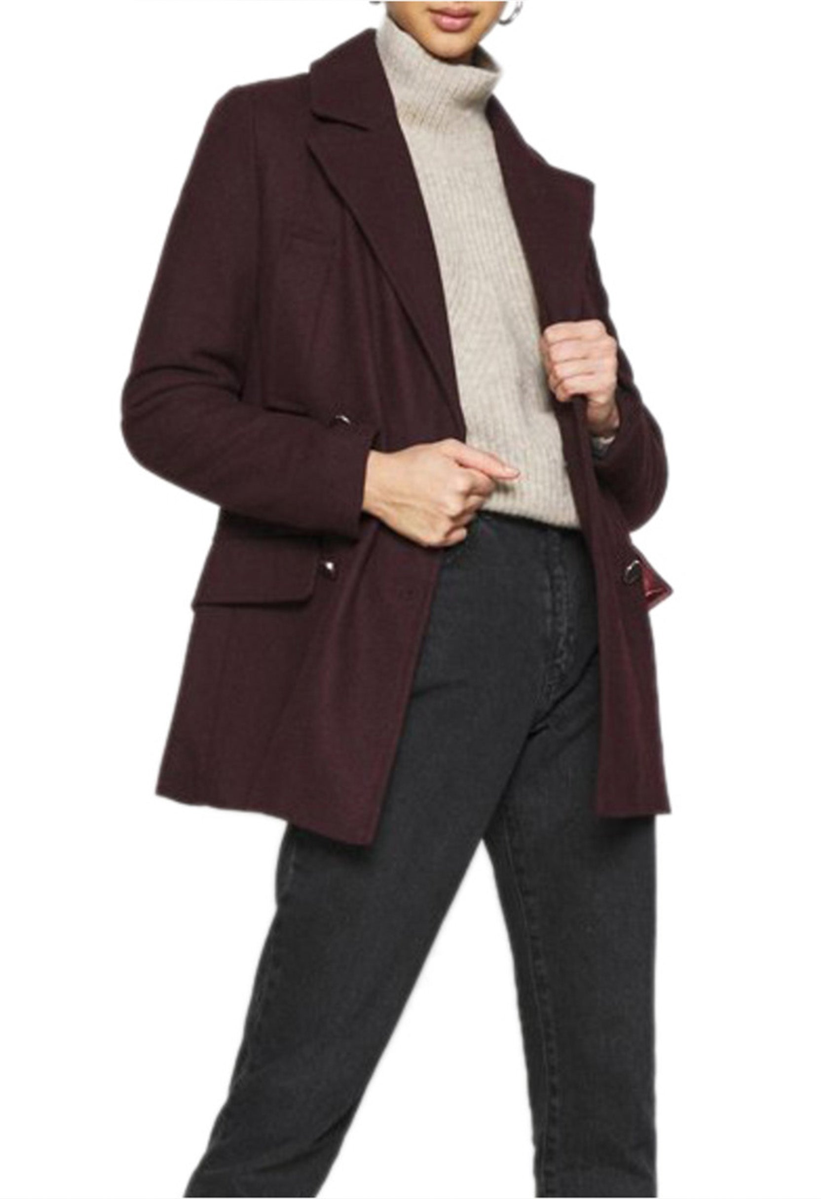 Full-body side view of the Pepe Jeans LEYRE coat showing pockets and mid-length design.