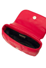 Interior view of the red Versace Jeans crossbody bag with the flap open.