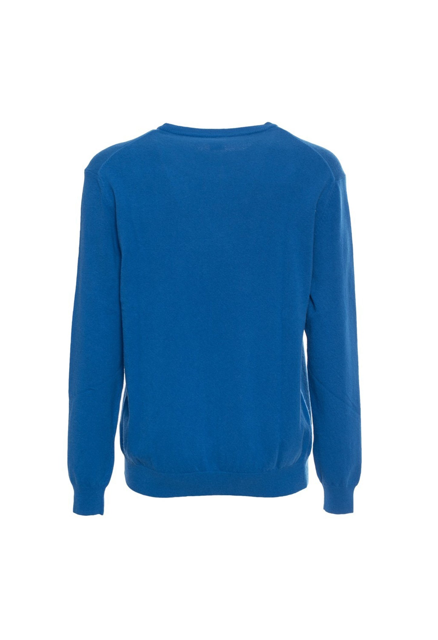 Sergio Tacchini blue solid colour crew neck jumper, flat lay front view.