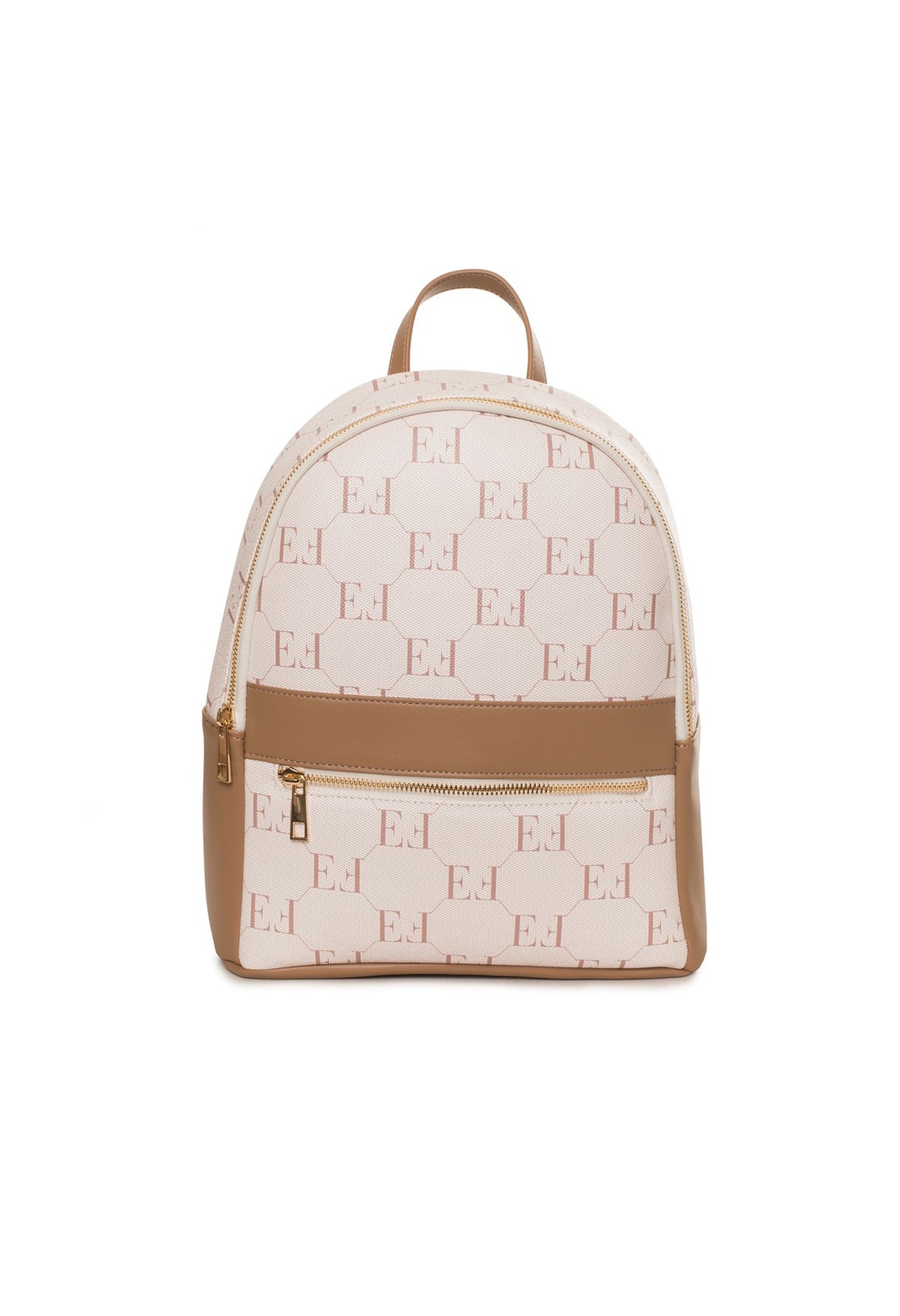 Small women's monogram backpack, structured style, ideal for travel.