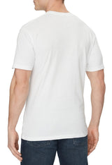 Back view of the white Vans VN000QN8YB21 T-shirt in a studio setting.