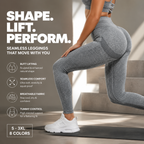 Women's butt lifting seamless leggings in gray with high-waisted design, stretchy fabric, and sculpting fit for gym workouts, yoga, fitness training, and everyday activewear.